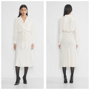 Aritzia Babaton Abbey Midi Dress Matte Satin Button-Up Ivory Size Medium Chic